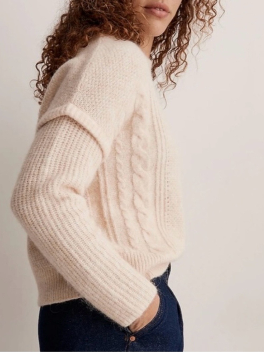 Madewell Havener Cable Pullover Sweater Alpaca Wool Blend Cream Size Medium